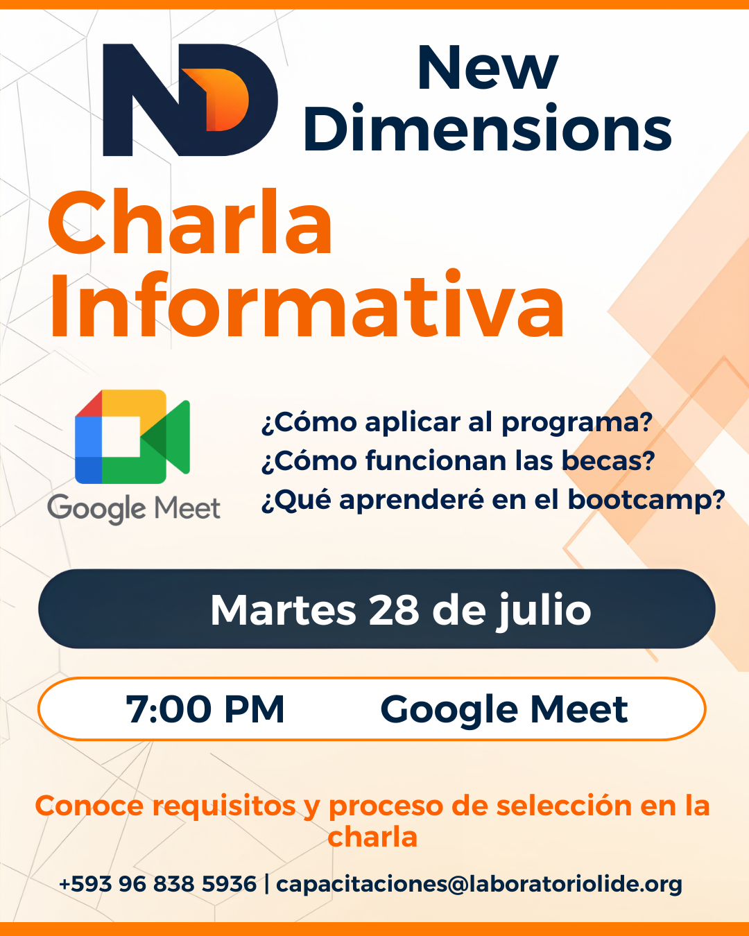 Afiche de la charla informativa de New Dimensions